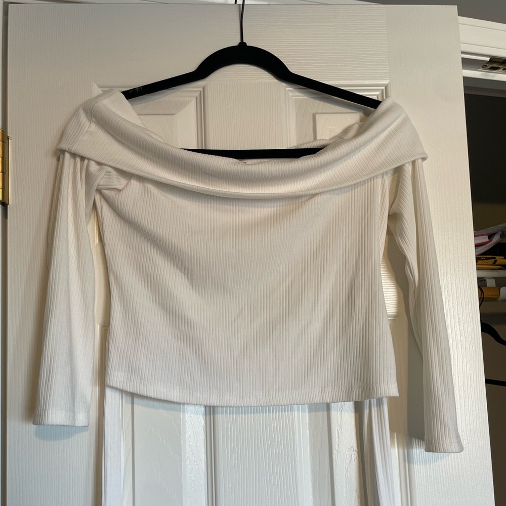 White Off-Shoulder Ribbed Top